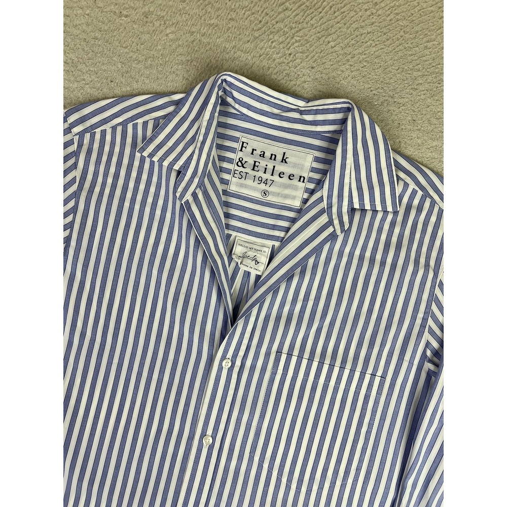 Frank & Eileen Shirt Womens Small Blue Stripe Joedy Button Up Woven Italy Cotton - Picture 3 of 12